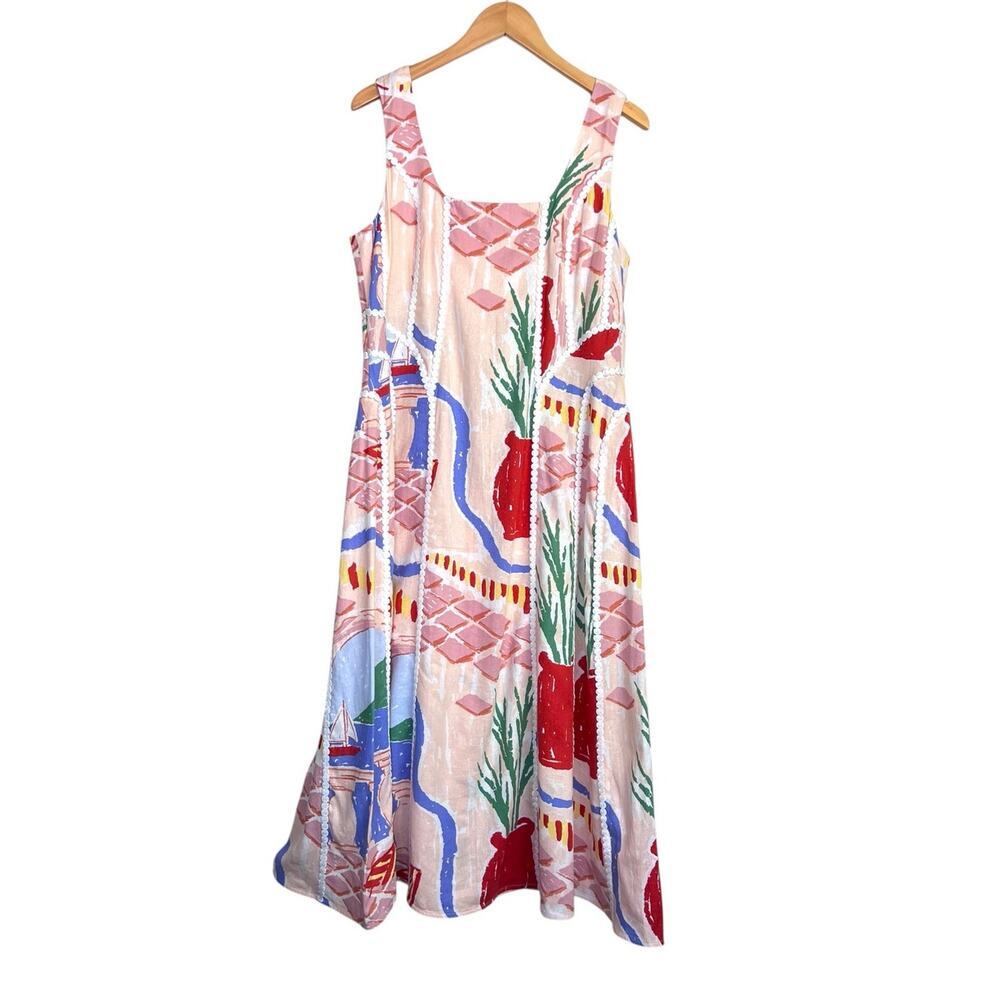 Christian Lacroix Midi Dress Cotton Blend Sleeveless Resort Peach Pink W's Large - Picture 5 of 15